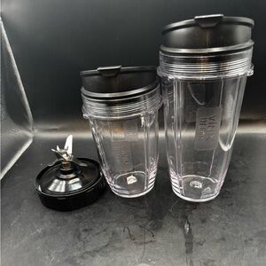 3 Nutri Ninja Replacement To-Go Cups W/Lids 18 Oz &  24oz Cups & Blade Assembly